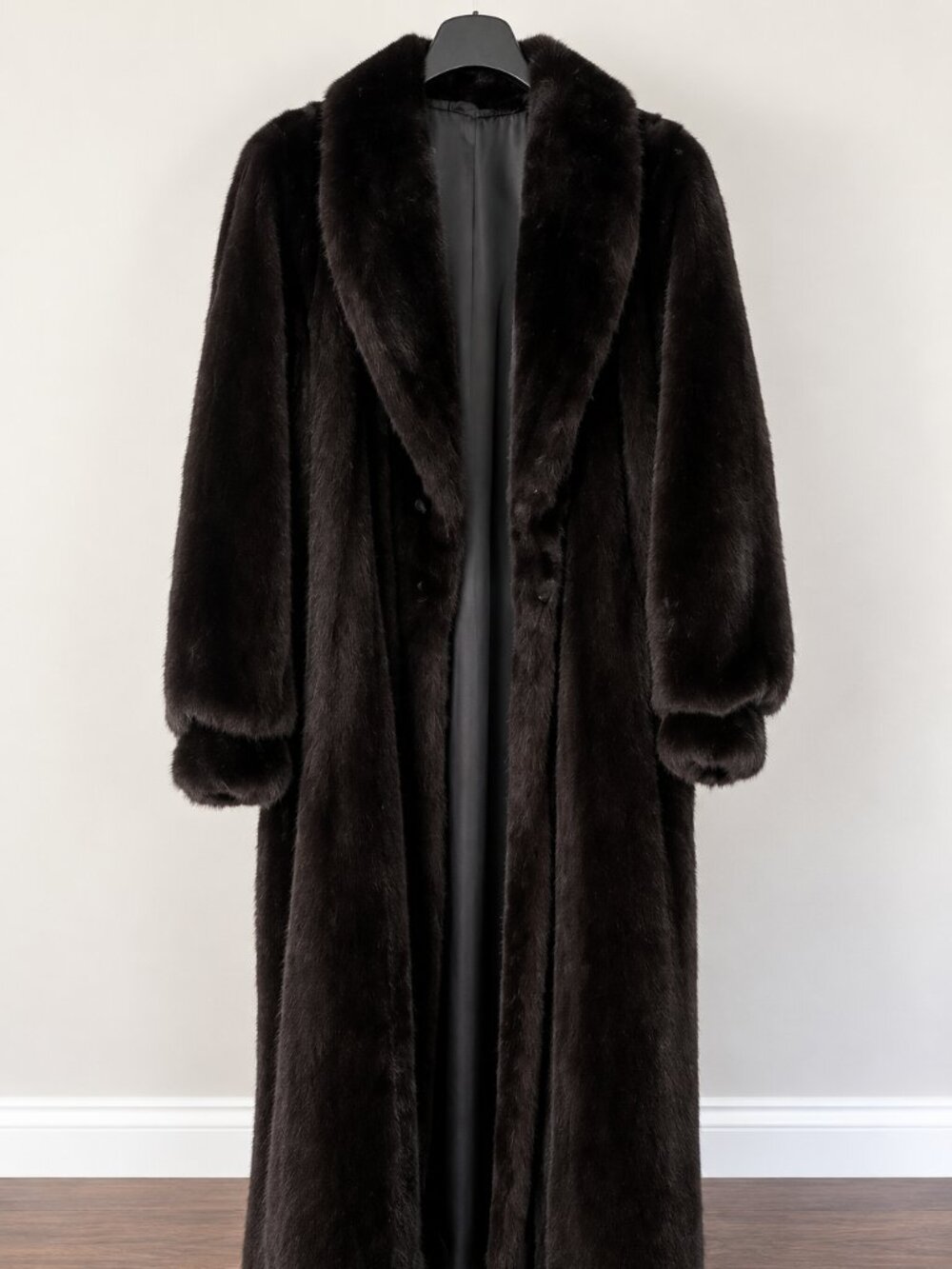 BLACKGLAMA Genuine Dark Ranch Mink Fur Coat Full Length Vintage Luxury
